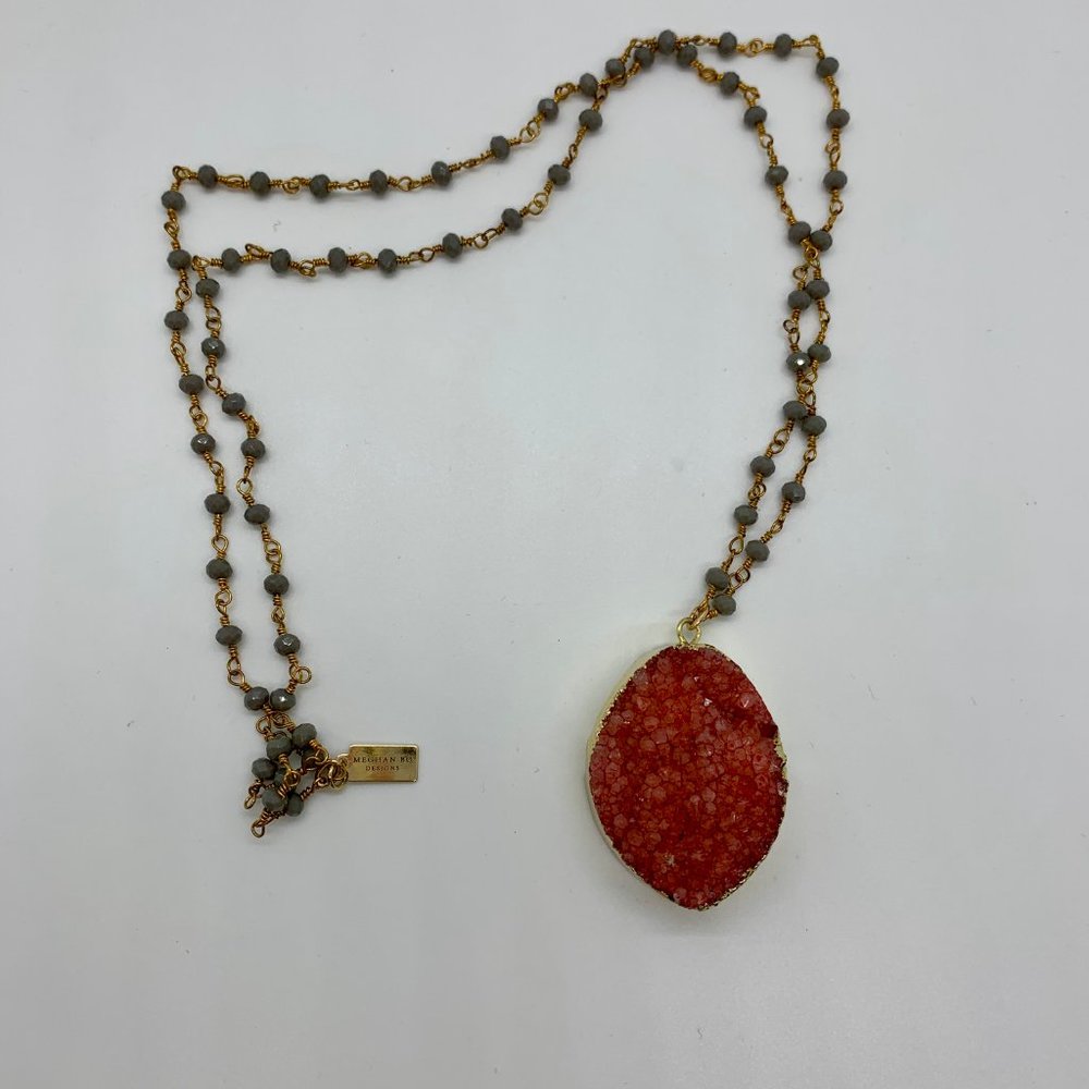 Meghan Bo Designs Pink Druzy Stone Necklace